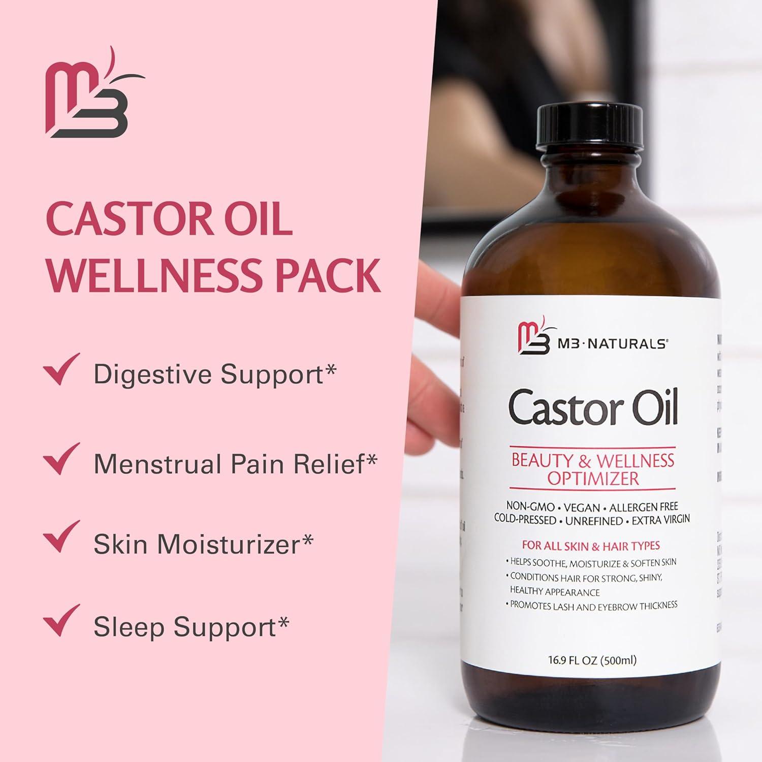 image100 Pure Organic Castor Oil for Hair Lash and Eyebrow Growth Lymphatic Drainage and Skin Hydration HexaneFree Cold Pressed Unrefined in a 4 fl oz Glass Bottle with DropperCastor Oil Wrap Kit