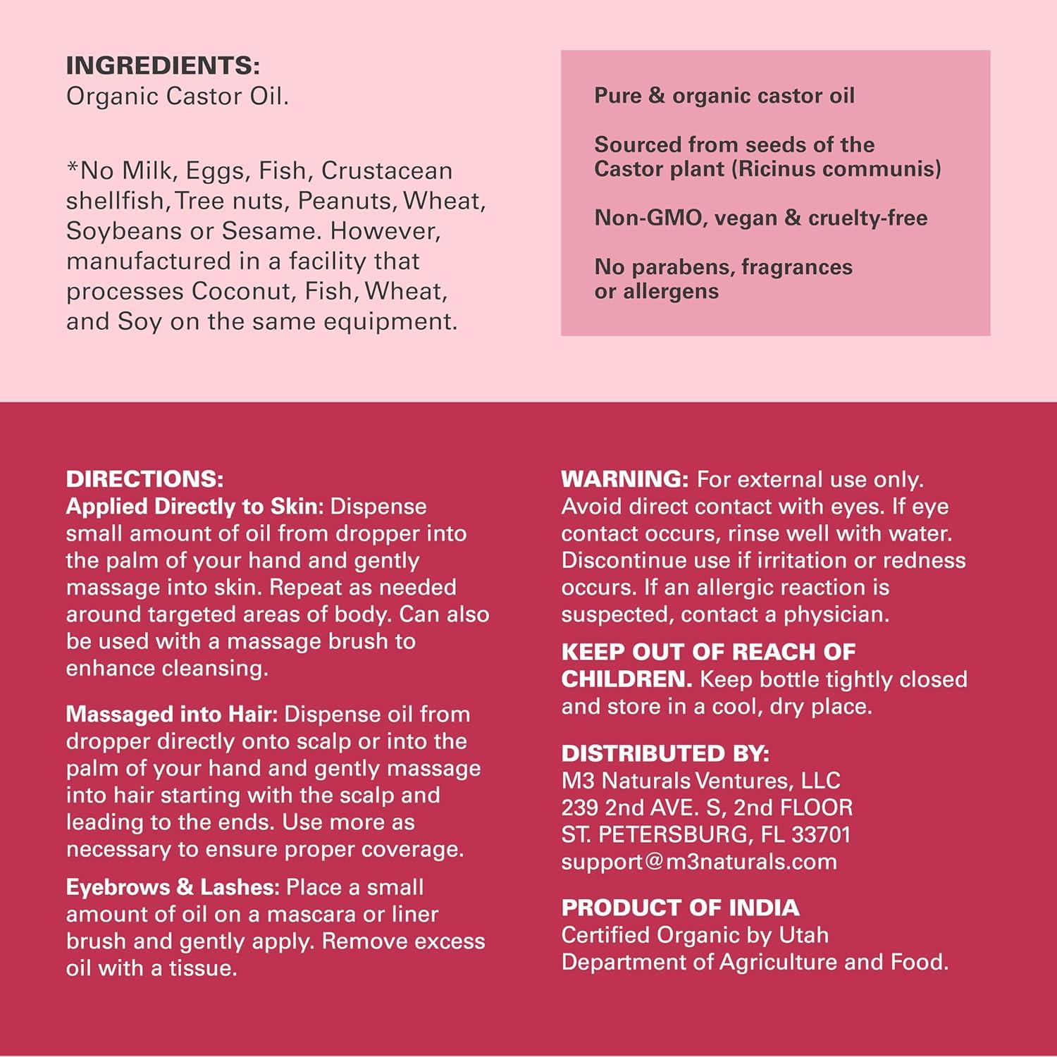 image100 Pure Organic Castor Oil for Hair Lash and Eyebrow Growth Lymphatic Drainage and Skin Hydration HexaneFree Cold Pressed Unrefined in a 4 fl oz Glass Bottle with DropperCastor Oil 4Oz