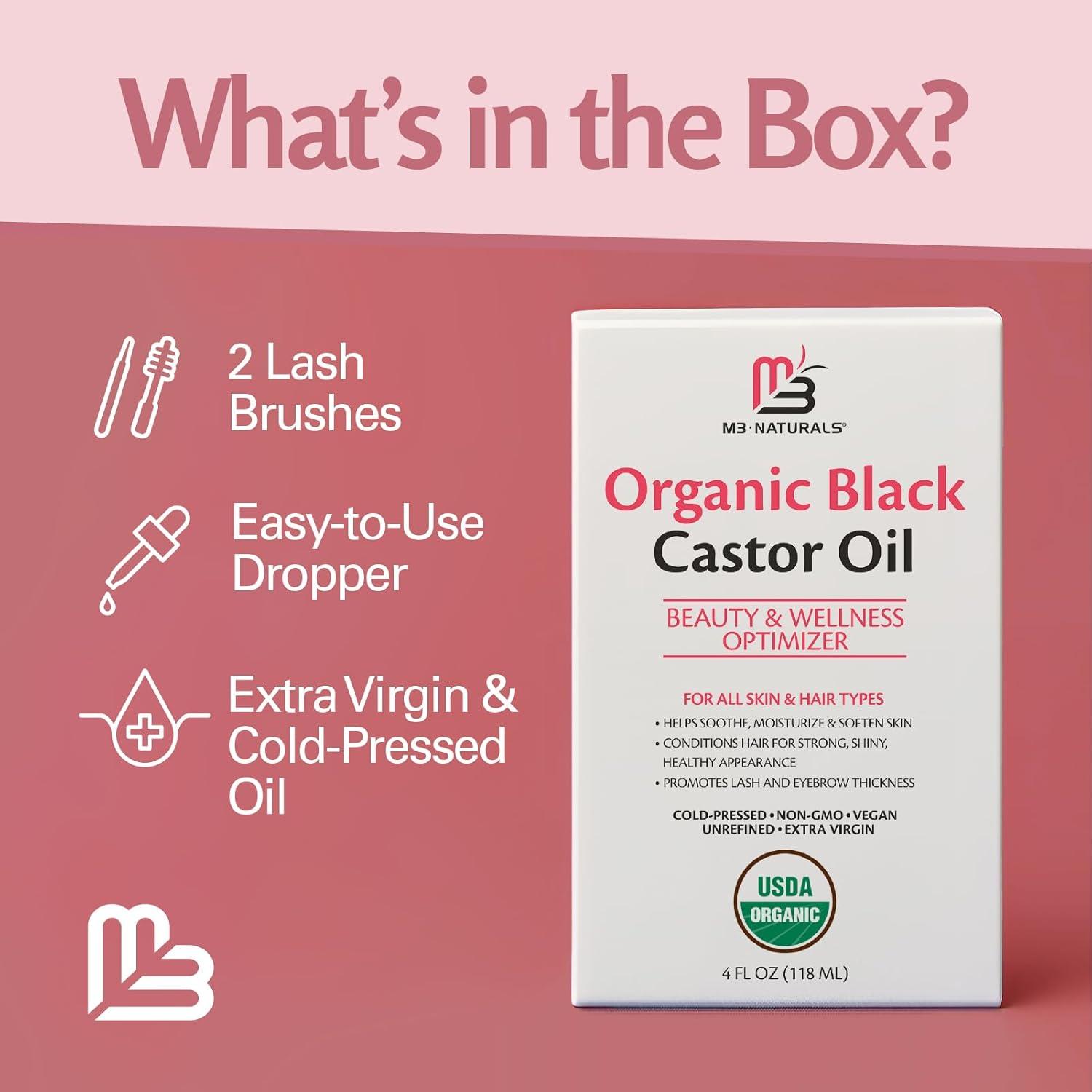 image100 Pure Organic Castor Oil for Hair Lash and Eyebrow Growth Lymphatic Drainage and Skin Hydration HexaneFree Cold Pressed Unrefined in a 4 fl oz Glass Bottle with DropperBlack Castor Oil