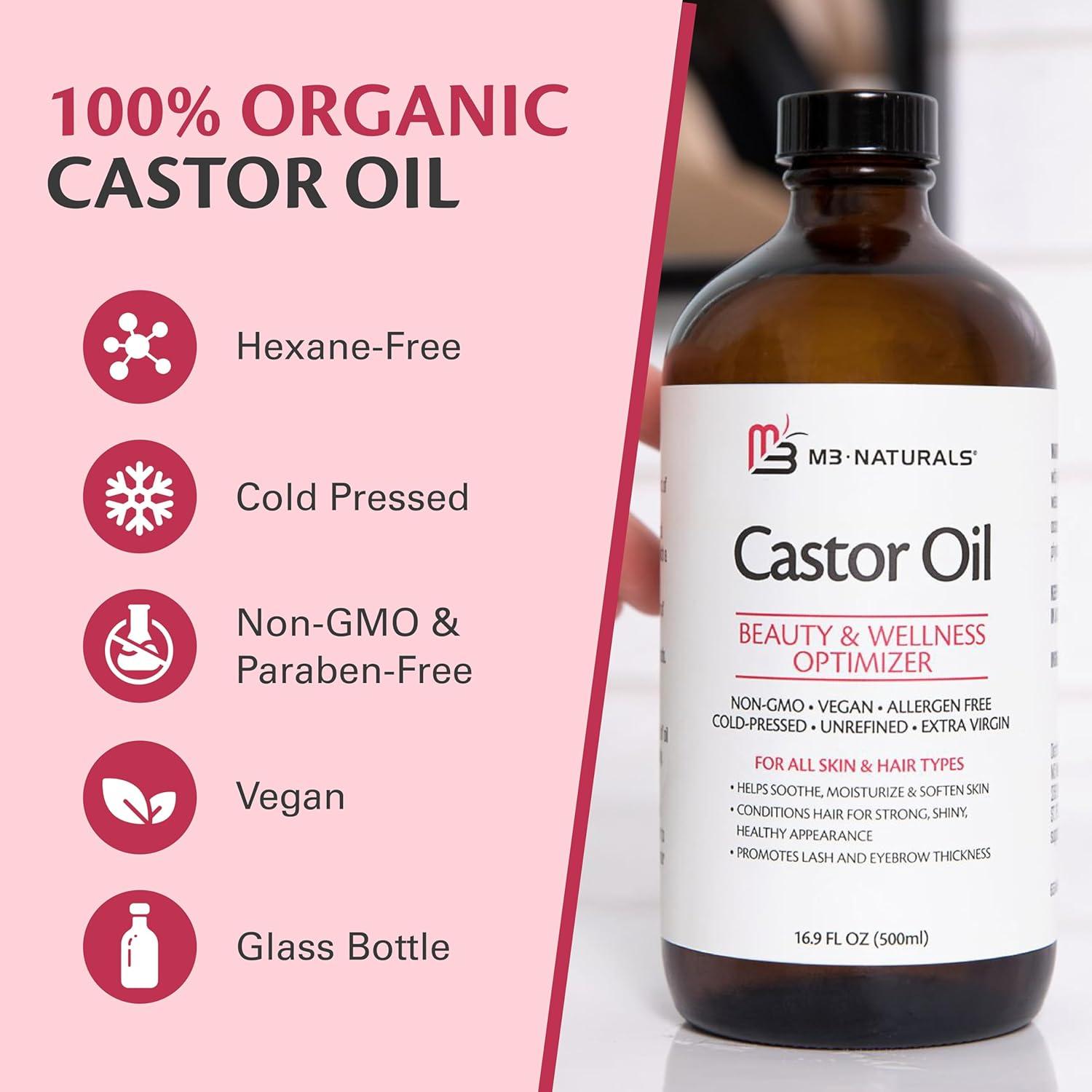 image100 Pure Organic Castor Oil for Hair Lash and Eyebrow Growth Lymphatic Drainage and Skin Hydration HexaneFree Cold Pressed Unrefined in a 4 fl oz Glass Bottle with DropperCastor Oil 500 ML