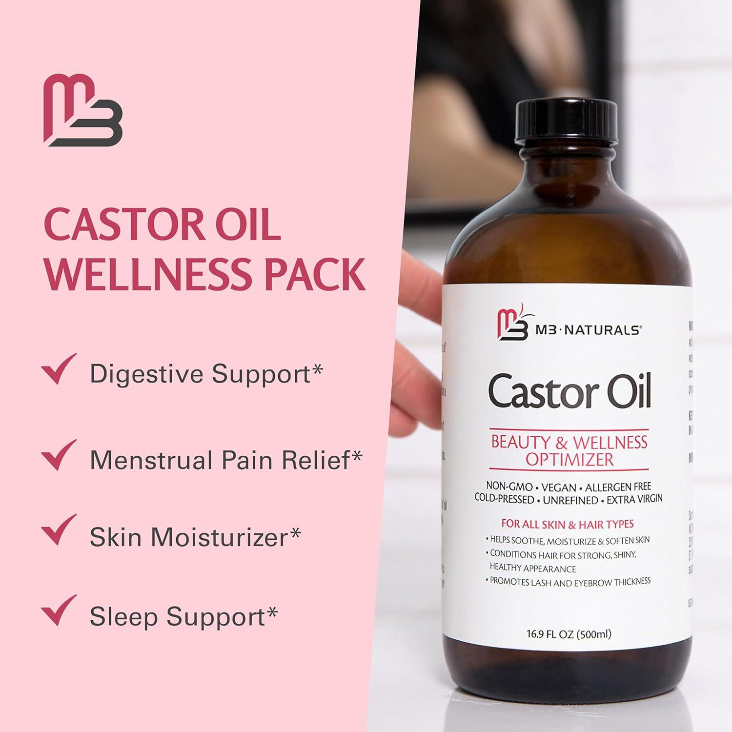 image100 Pure Organic Castor Oil for Hair Lash and Eyebrow Growth Lymphatic Drainage and Skin Hydration HexaneFree Cold Pressed Unrefined in a 4 fl oz Glass Bottle with DropperCastor Oil Wrap Kit