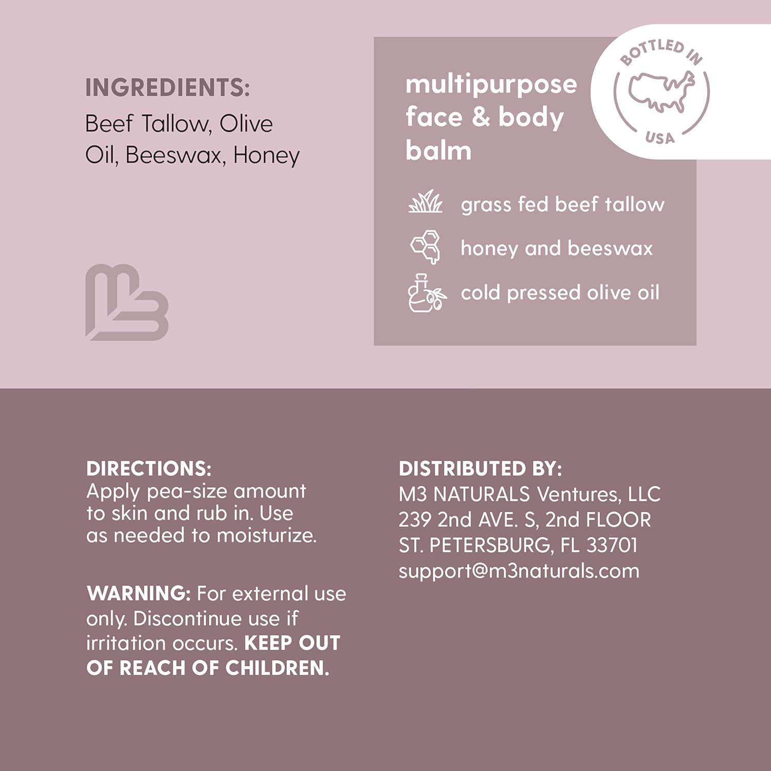 image100 Unscented Grass Fed Beef Tallow for Skin Body and Face Fragrance Free Moisturizing Honey Balm with ColdPressed Olive Oil and Beeswax Suitable For Dry Sensitive ampamp Irritated Skin 2 oz 57g