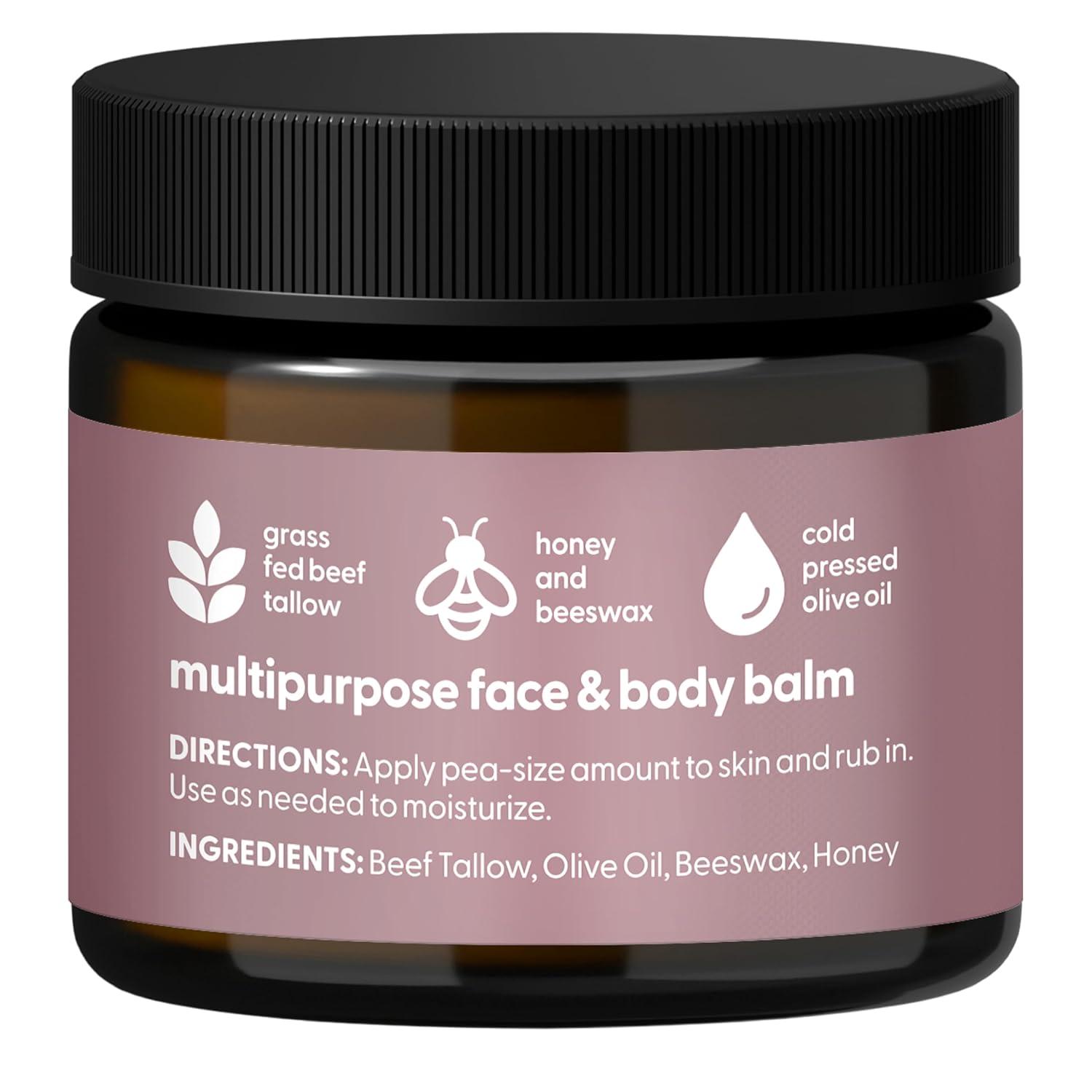 image100 Unscented Grass Fed Beef Tallow for Skin Body and Face Fragrance Free Moisturizing Honey Balm with ColdPressed Olive Oil and Beeswax Suitable For Dry Sensitive ampamp Irritated Skin 2 oz 57g