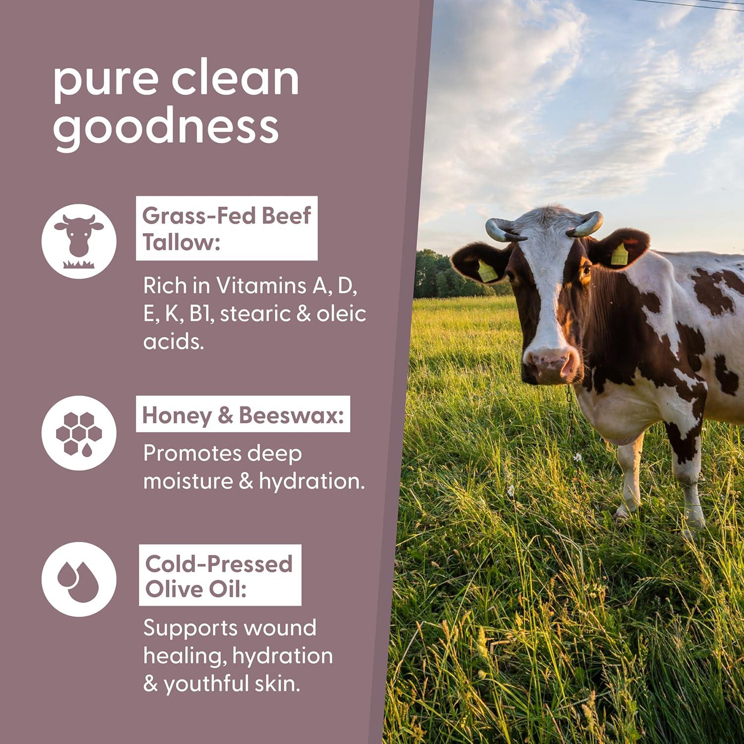 image100 Unscented Grass Fed Beef Tallow for Skin Body and Face Fragrance Free Moisturizing Honey Balm with ColdPressed Olive Oil and Beeswax Suitable For Dry Sensitive ampamp Irritated Skin 2 oz 57g