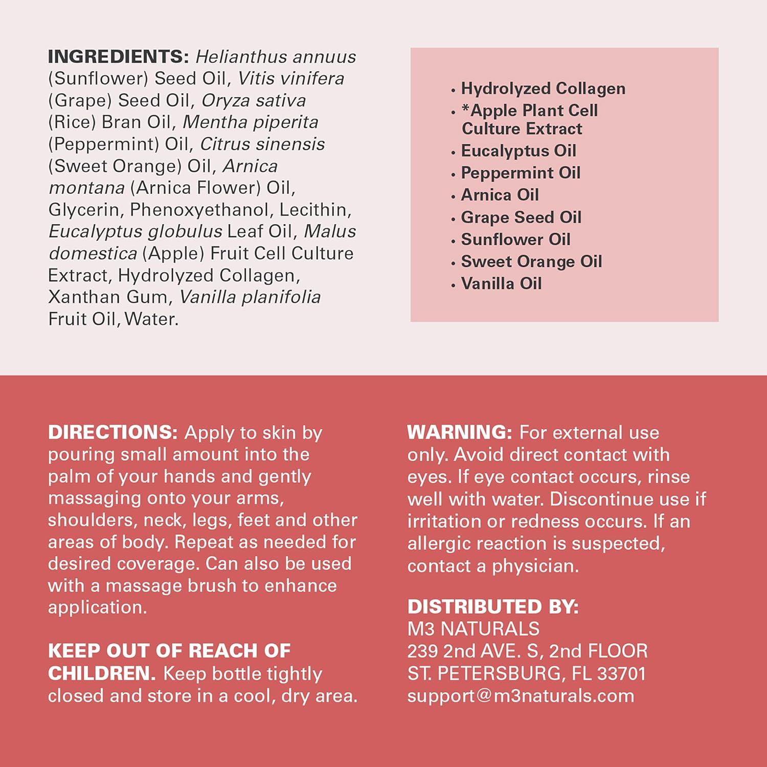 imageArnica Sore Muscle Massage Oil with Collagen Stem Cells and Menthol AntiCellulite Therapy for Full Body FastAbsorbing Multipurpose Treatment 8 fl oz by M3 NaturalsSore Muscle Anti Cellulite Massager