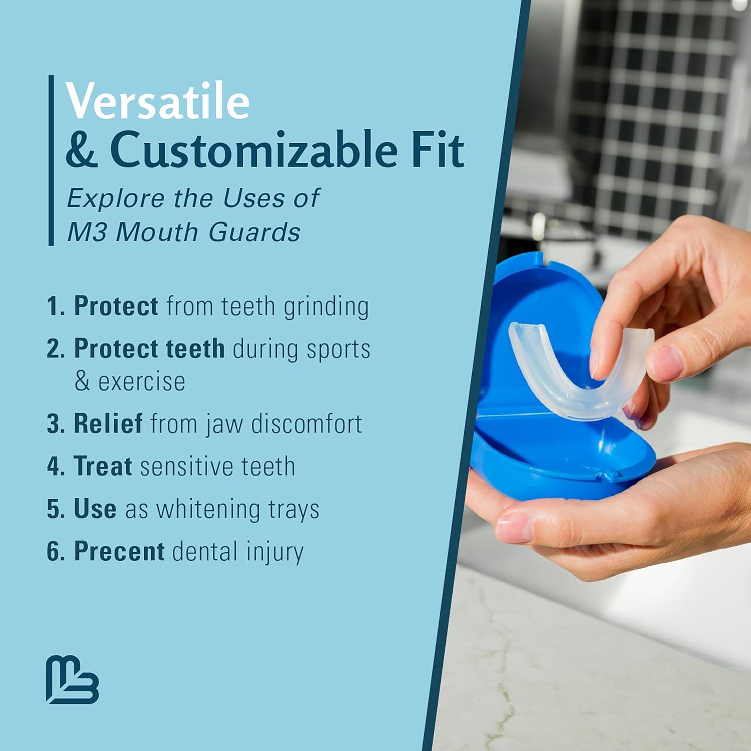 imageDental Mouth Guards for Teeth Grinding ampamp Clenching Custom Fit Nighttime Protection Anti Teeth Grinding Guard for Sleeping for Adults ampamp Kids Includes 4 Total BPA Free Guards ampamp 1 Case by M3 Naturals