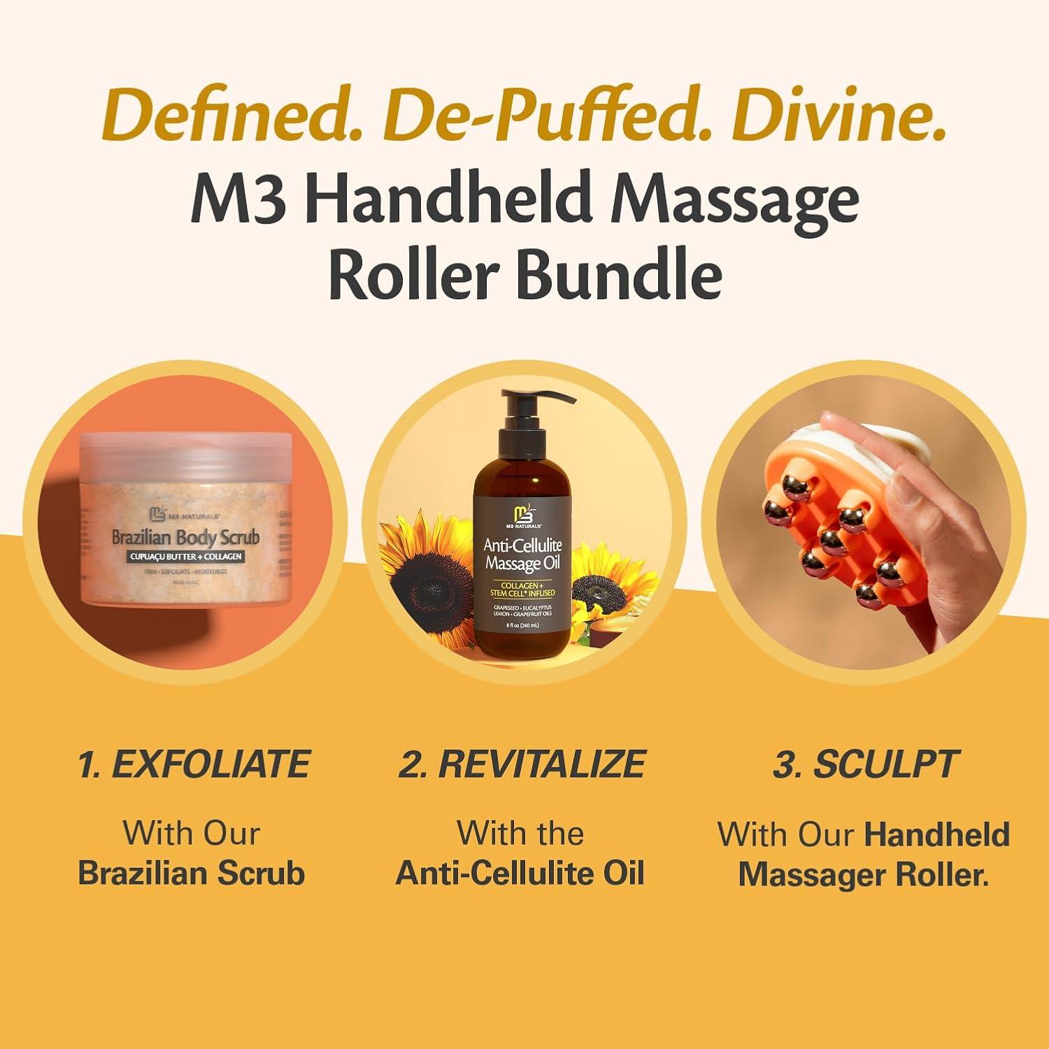 imageM3 Naturals Anti Cellulite Roller ampamp Lymphatic Drainage Massager Fascia Blaster for Contoured ampamp Smoother Skin Tool for Sore Arms Legs Stomach ampamp Buttocks MulticolorOrange Lymphatic Massager