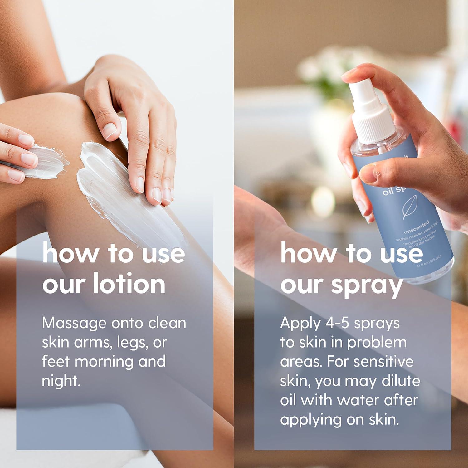 imageM3 Naturals Unscented Magnesium Lotion for Sleep ampamp Leg Cramps Suitable for Sensitive Skin Helps with Muscle Relaxation Soothes Tired Legs ampamp Foot Aches and Supports Restful Nights 8 fl ozMagnesium Lotion and Oil Spray Kit