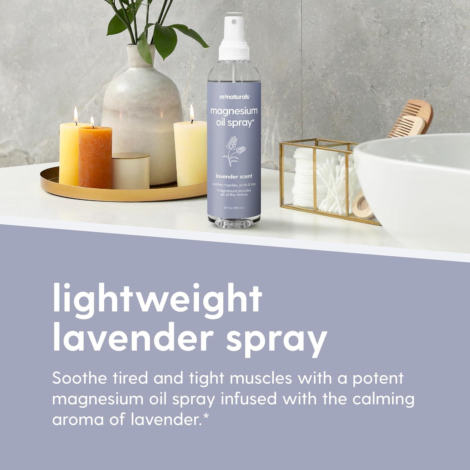 imageM3 Naturals Unscented Magnesium Lotion for Sleep ampamp Leg Cramps Suitable for Sensitive Skin Helps with Muscle Relaxation Soothes Tired Legs ampamp Foot Aches and Supports Restful Nights 8 fl ozLavender Magnesium Oil Spray