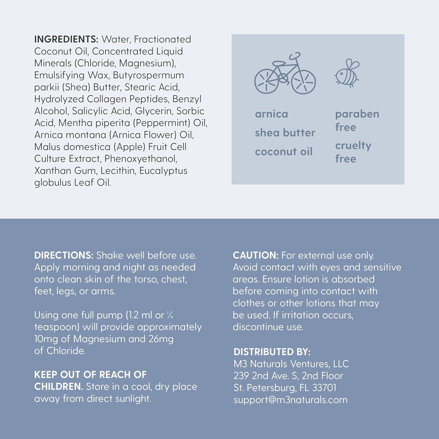 imageM3 Naturals Unscented Magnesium Lotion for Sleep ampamp Leg Cramps Suitable for Sensitive Skin Helps with Muscle Relaxation Soothes Tired Legs ampamp Foot Aches and Supports Restful Nights 8 fl ozSore Muscle Magnesium Lotion for Kids