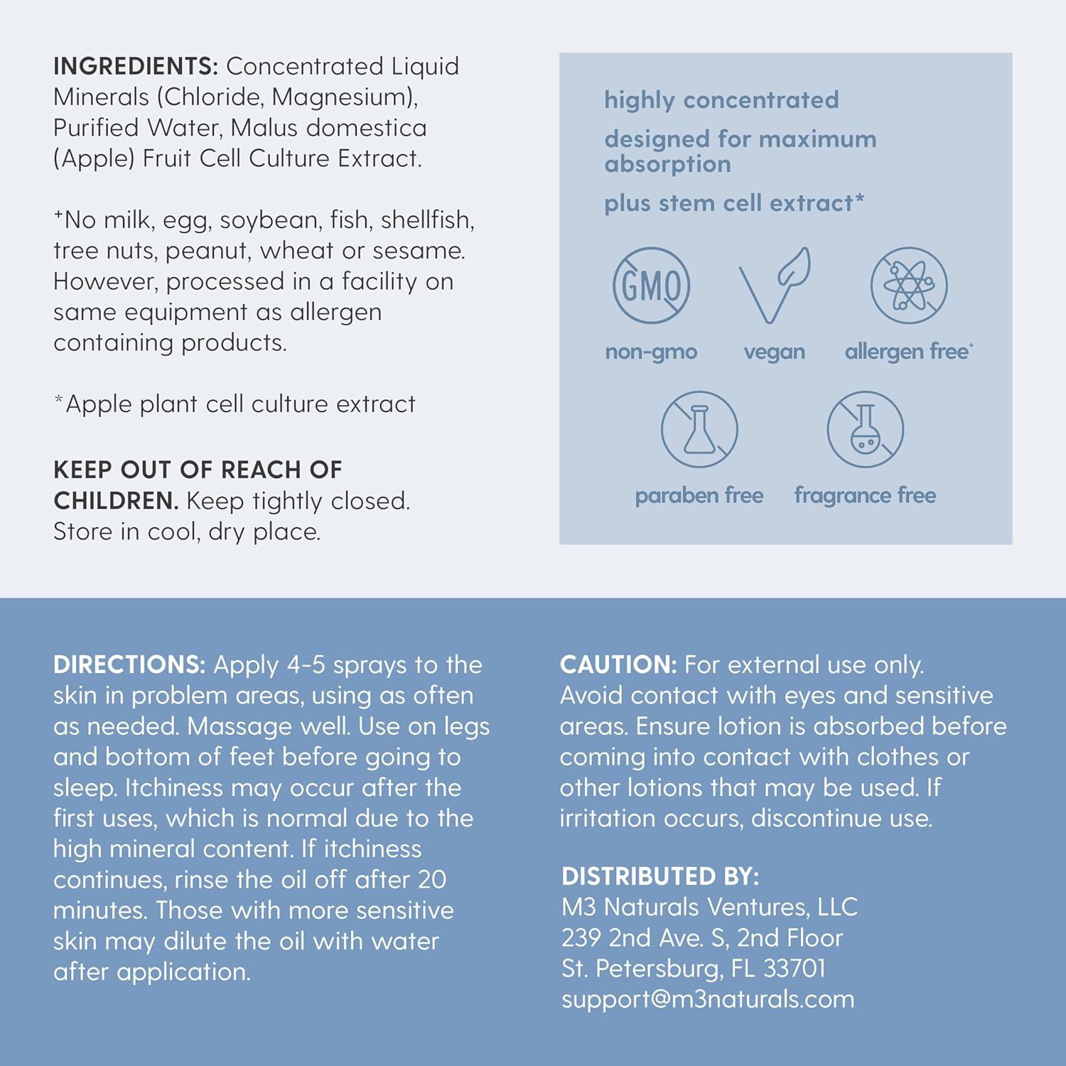 imageM3 Naturals Unscented Magnesium Lotion for Sleep ampamp Leg Cramps Suitable for Sensitive Skin Helps with Muscle Relaxation Soothes Tired Legs ampamp Foot Aches and Supports Restful Nights 8 fl ozMagnesium Oil Spray