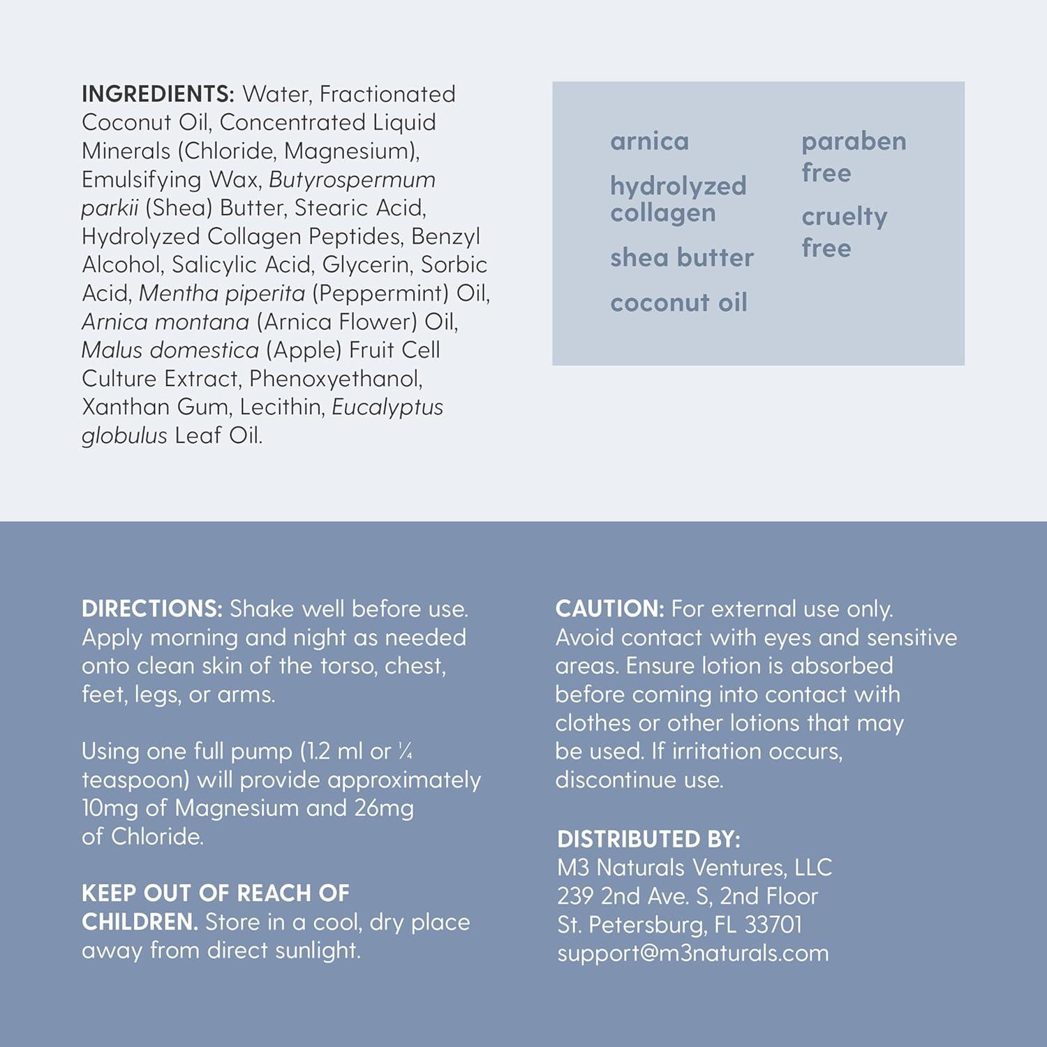 imageM3 Naturals Unscented Magnesium Lotion for Sleep ampamp Leg Cramps Suitable for Sensitive Skin Helps with Muscle Relaxation Soothes Tired Legs ampamp Foot Aches and Supports Restful Nights 8 fl ozSore Muscle Magnesium Lotion