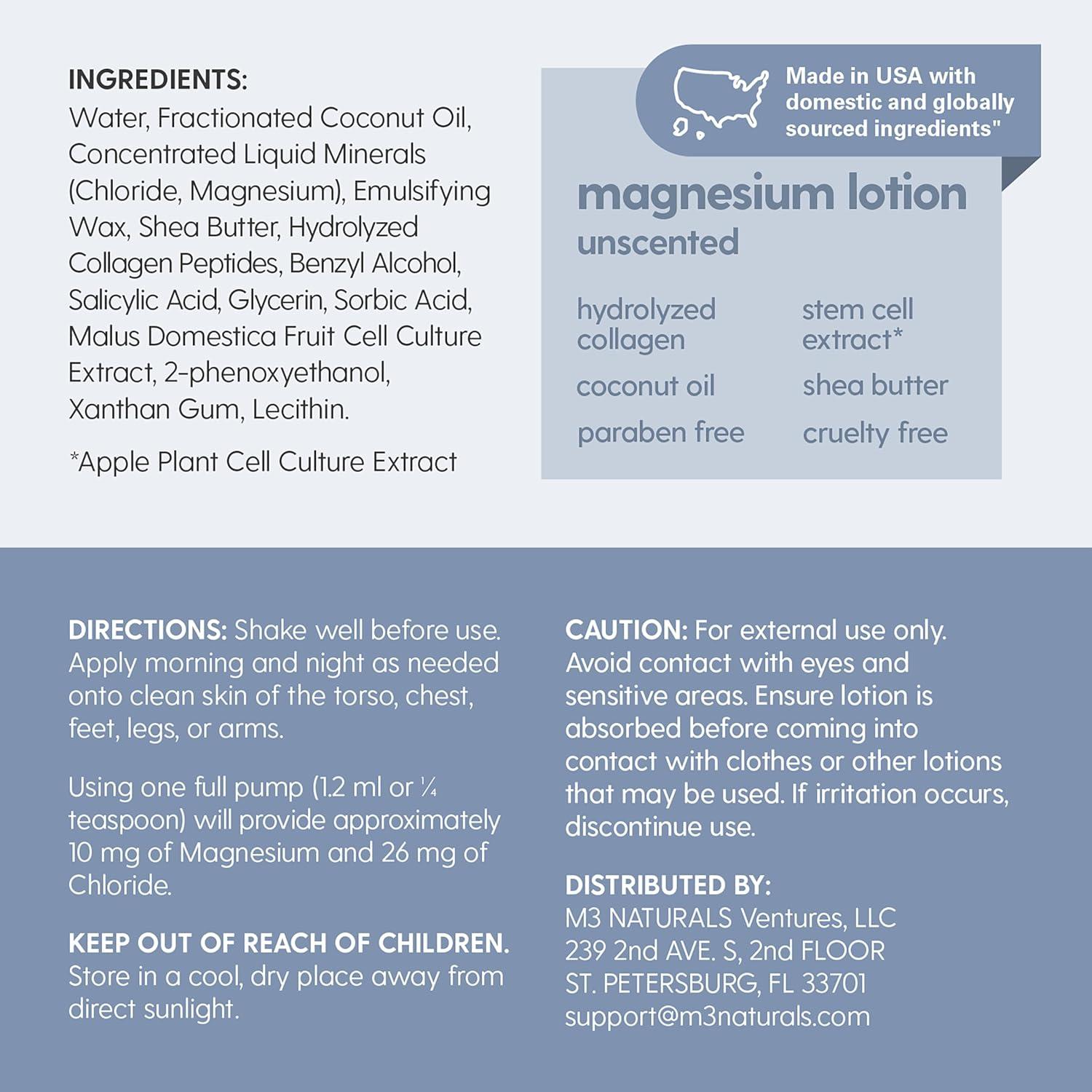 imageM3 Naturals Unscented Magnesium Lotion for Sleep ampamp Leg Cramps Suitable for Sensitive Skin Helps with Muscle Relaxation Soothes Tired Legs ampamp Foot Aches and Supports Restful Nights 8 fl ozMagnesium Lotion and Oil Spray Kit