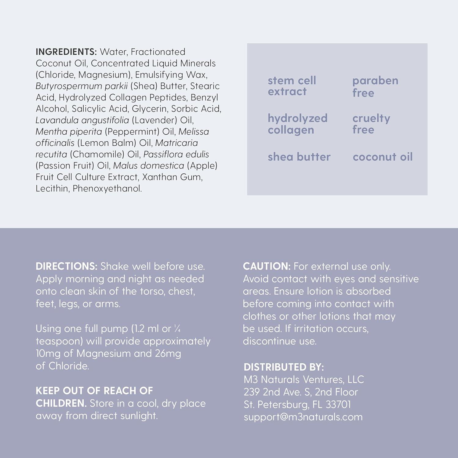 imageM3 Naturals Unscented Magnesium Lotion for Sleep ampamp Leg Cramps Suitable for Sensitive Skin Helps with Muscle Relaxation Soothes Tired Legs ampamp Foot Aches and Supports Restful Nights 8 fl ozLavender Chamomile Magnesium Lotion