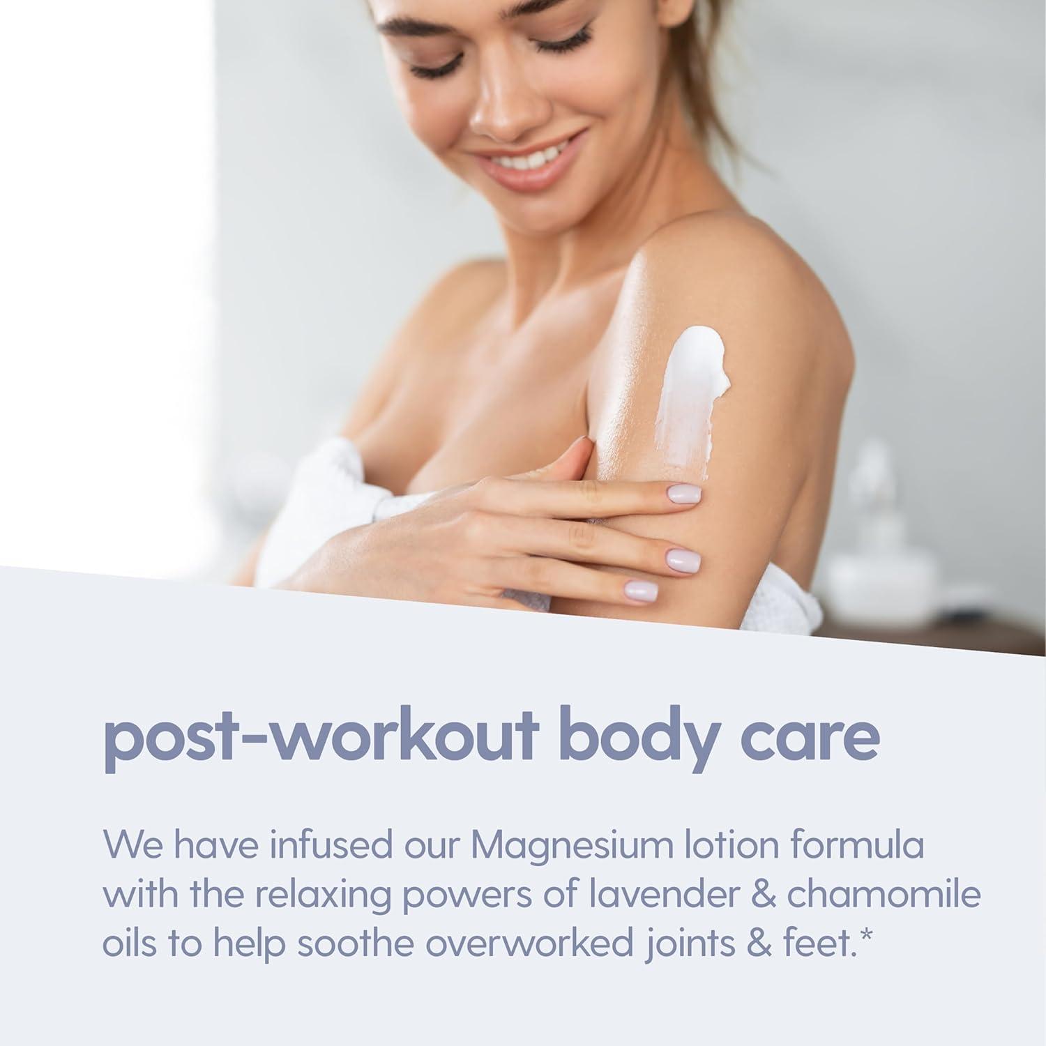 imageM3 Naturals Unscented Magnesium Lotion for Sleep ampamp Leg Cramps Suitable for Sensitive Skin Helps with Muscle Relaxation Soothes Tired Legs ampamp Foot Aches and Supports Restful Nights 8 fl ozLavender Chamomile Magnesium Lotion