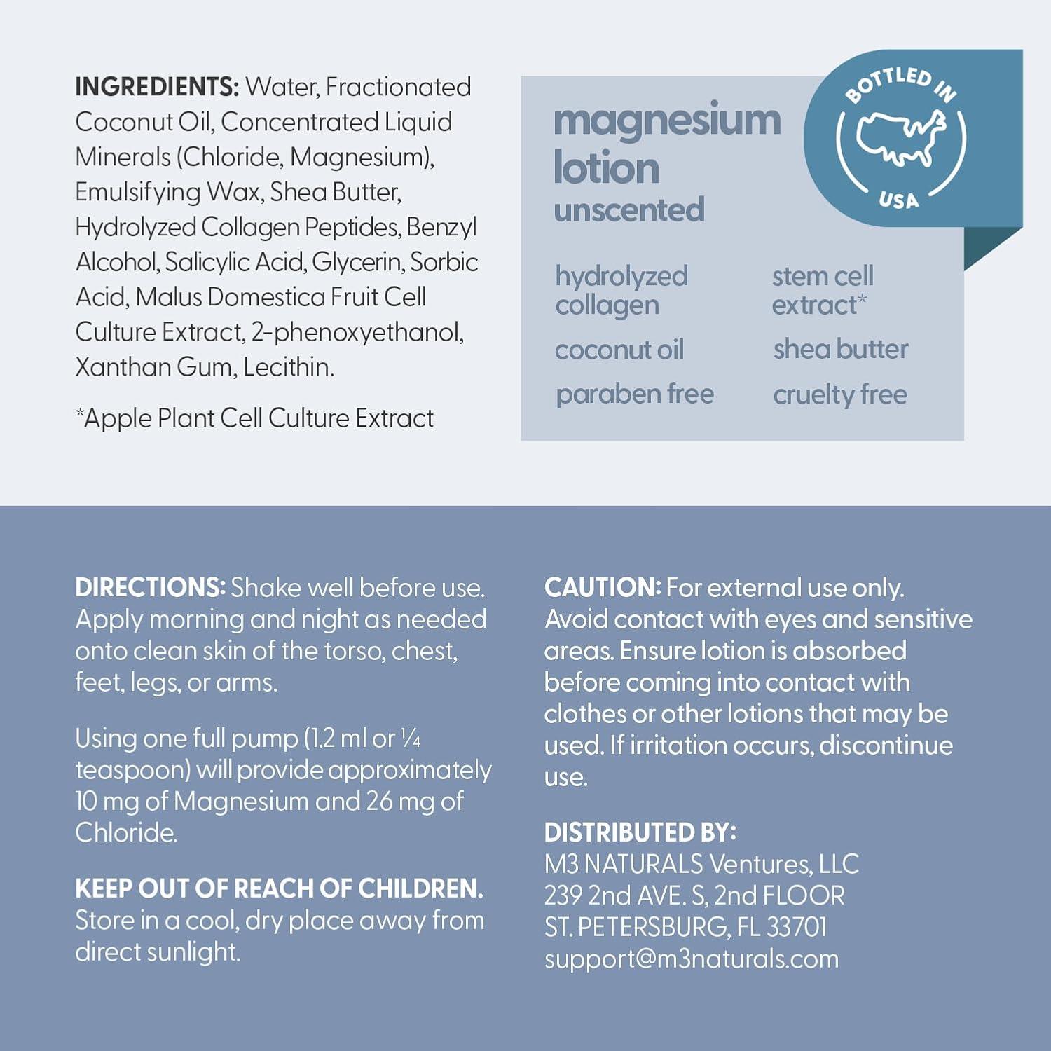 imageM3 Naturals Unscented Magnesium Lotion for Sleep ampamp Leg Cramps Suitable for Sensitive Skin Helps with Muscle Relaxation Soothes Tired Legs ampamp Foot Aches and Supports Restful Nights 8 fl ozUnscented Magnesium Lotion