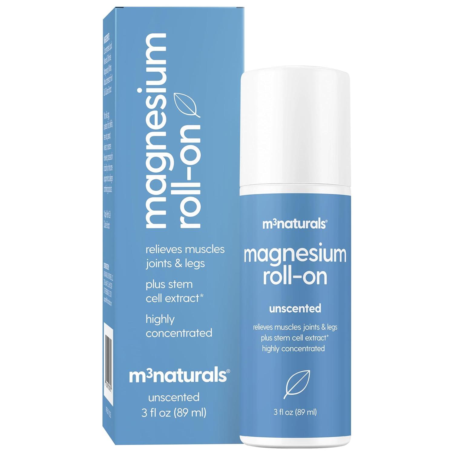imageM3 Naturals Unscented Magnesium Lotion for Sleep ampamp Leg Cramps Suitable for Sensitive Skin Helps with Muscle Relaxation Soothes Tired Legs ampamp Foot Aches and Supports Restful Nights 8 fl ozMagnesium Roll On
