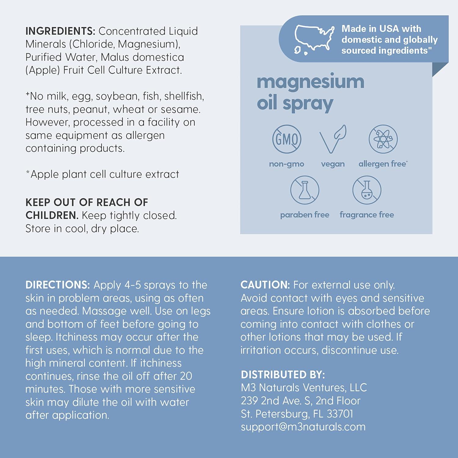 imageM3 Naturals Unscented Magnesium Lotion for Sleep ampamp Leg Cramps Suitable for Sensitive Skin Helps with Muscle Relaxation Soothes Tired Legs ampamp Foot Aches and Supports Restful Nights 8 fl ozMagnesium Lotion and Oil Spray Kit