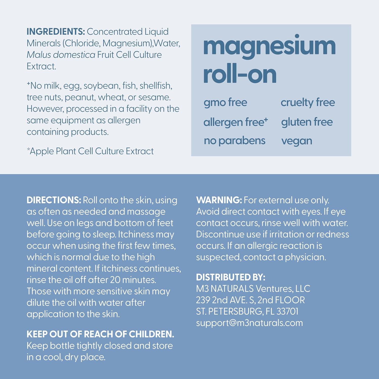 imageM3 Naturals Unscented Magnesium Lotion for Sleep ampamp Leg Cramps Suitable for Sensitive Skin Helps with Muscle Relaxation Soothes Tired Legs ampamp Foot Aches and Supports Restful Nights 8 fl ozMagnesium Roll On