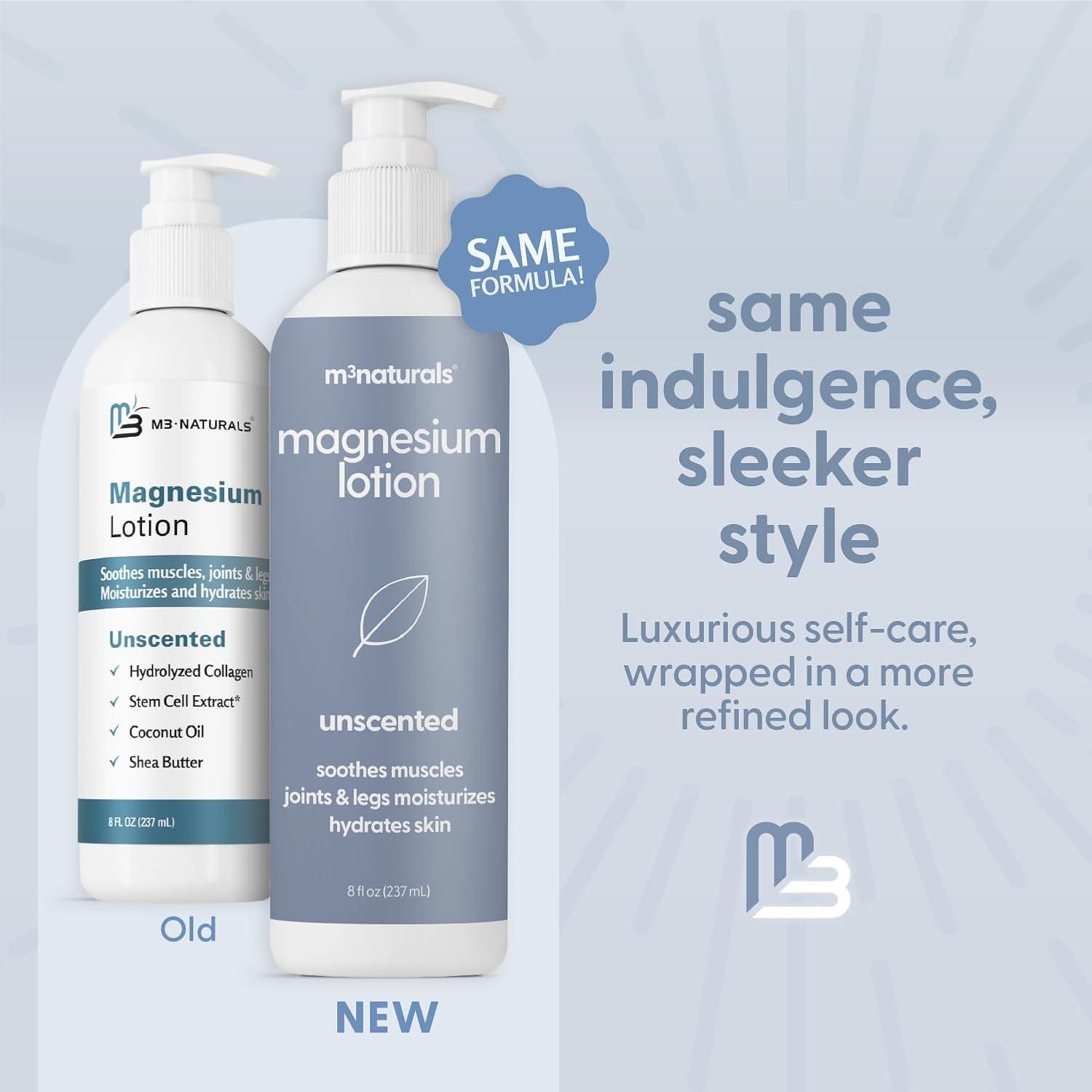 imageM3 Naturals Unscented Magnesium Lotion for Sleep ampamp Leg Cramps Suitable for Sensitive Skin Helps with Muscle Relaxation Soothes Tired Legs ampamp Foot Aches and Supports Restful Nights 8 fl ozUnscented Magnesium Lotion