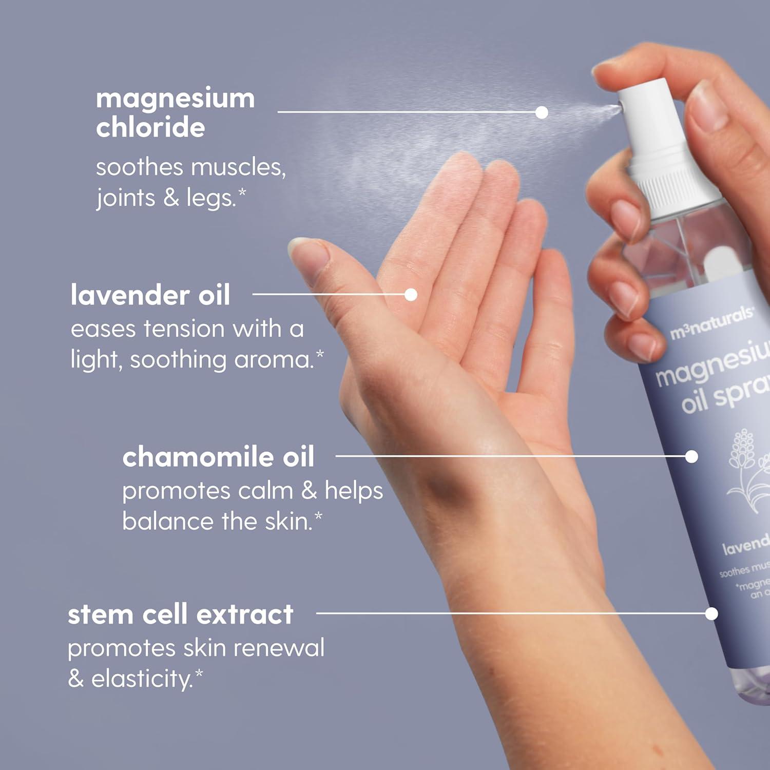 imageM3 Naturals Unscented Magnesium Lotion for Sleep ampamp Leg Cramps Suitable for Sensitive Skin Helps with Muscle Relaxation Soothes Tired Legs ampamp Foot Aches and Supports Restful Nights 8 fl ozLavender Magnesium Oil Spray