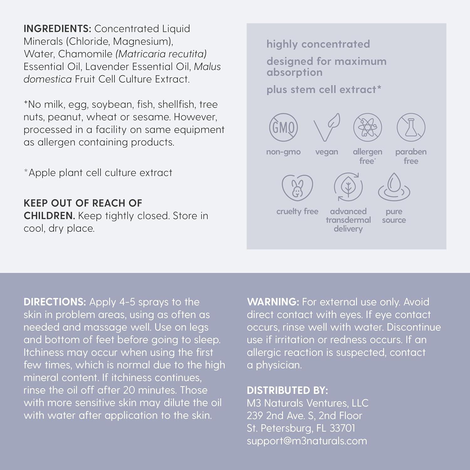 imageM3 Naturals Unscented Magnesium Lotion for Sleep ampamp Leg Cramps Suitable for Sensitive Skin Helps with Muscle Relaxation Soothes Tired Legs ampamp Foot Aches and Supports Restful Nights 8 fl ozLavender Magnesium Oil Spray