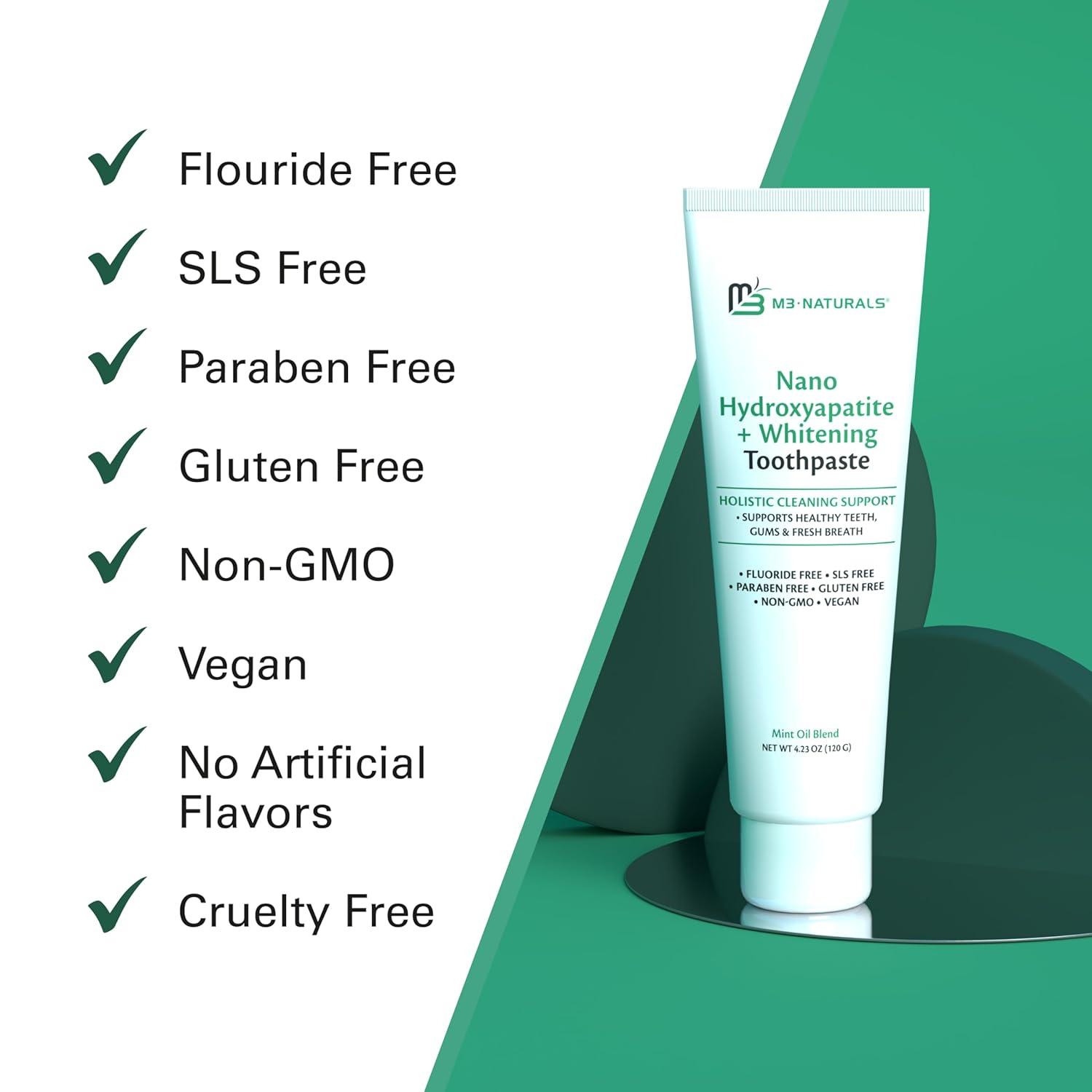 imageNano Hydroxyapatite Fluoride Free Whitening Toothpaste Calcium NonGMO Vegan Paraben Free 423 oz 120 g 1 Pack by M3 NaturalsNano Toothpaste 1Pack