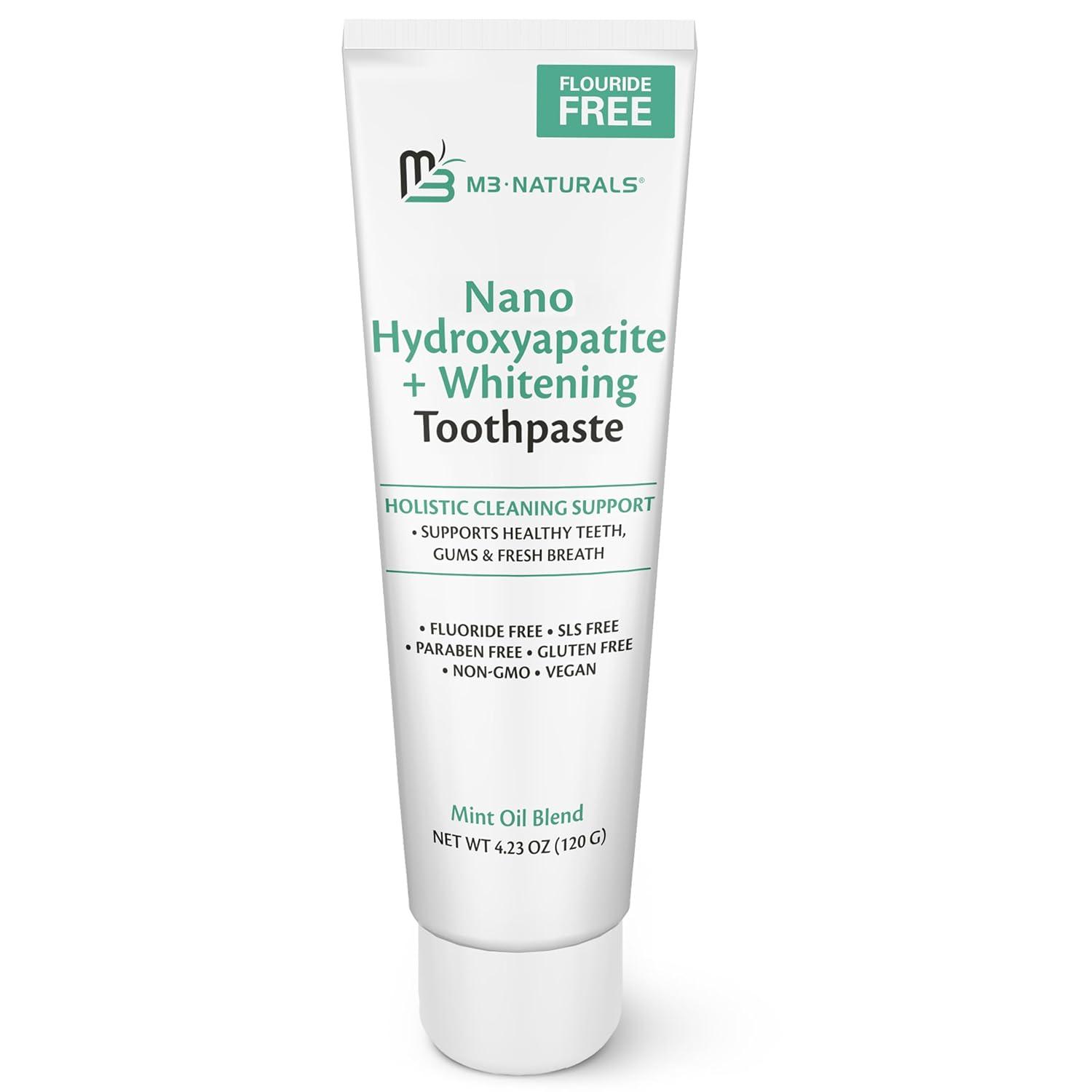 imageNano Hydroxyapatite Fluoride Free Whitening Toothpaste Calcium NonGMO Vegan Paraben Free 423 oz 120 g 1 Pack by M3 NaturalsNano Toothpaste 1Pack