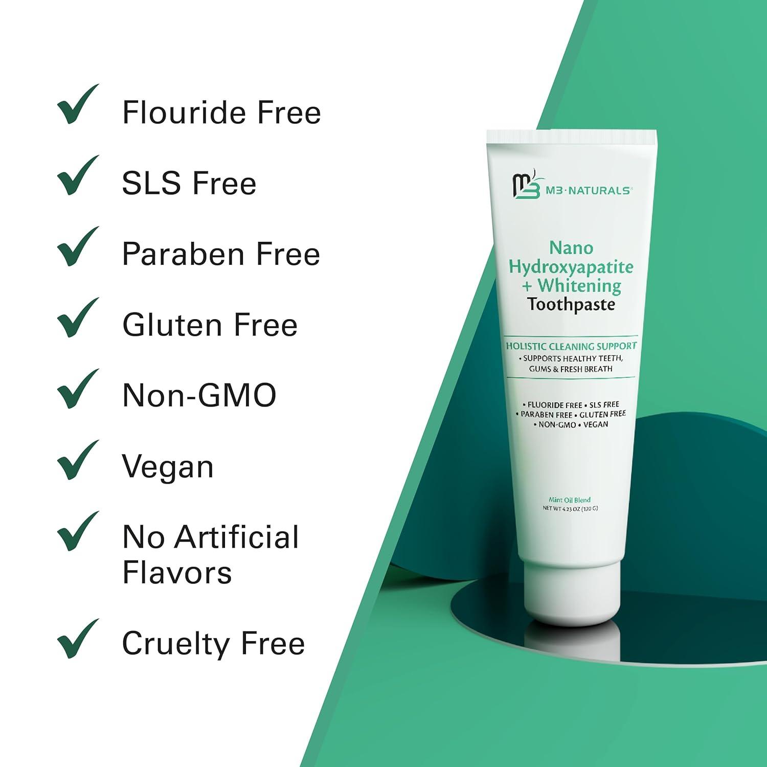 imageNano Hydroxyapatite Fluoride Free Whitening Toothpaste Calcium NonGMO Vegan Paraben Free 423 oz 120 g 1 Pack by M3 NaturalsNano Toothpaste 2Pack