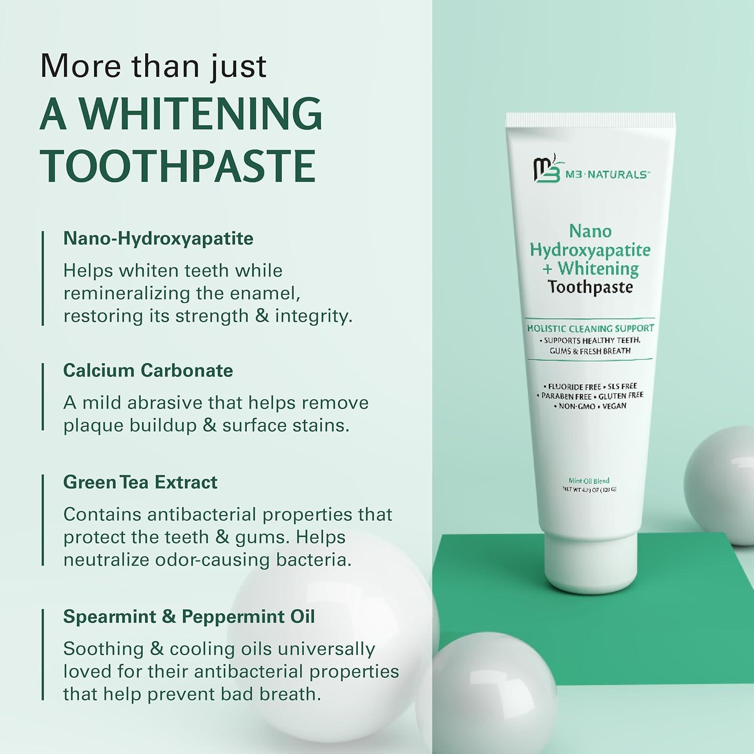 imageNano Hydroxyapatite Fluoride Free Whitening Toothpaste Calcium NonGMO Vegan Paraben Free 423 oz 120 g 1 Pack by M3 NaturalsNano Toothpaste 3Pack