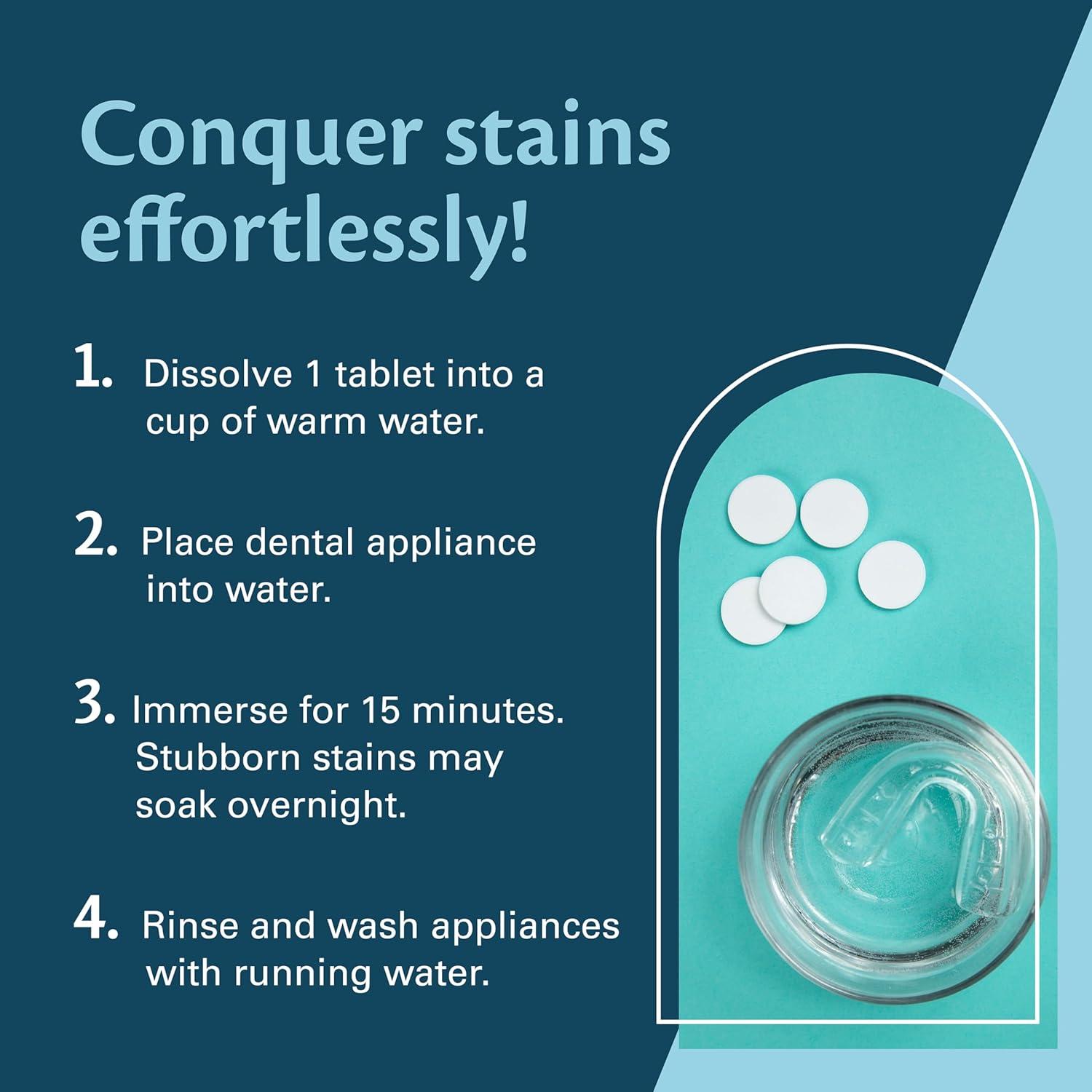 imageRetainer Cleanser Tablets Cleaner Removes Odors Discoloration Stains and Plaque 2 Month Supply Denture Cleansers Retainers Mouth Guards Denture Bath Mint by M3 NaturalsOvernight Whitening 120 Count