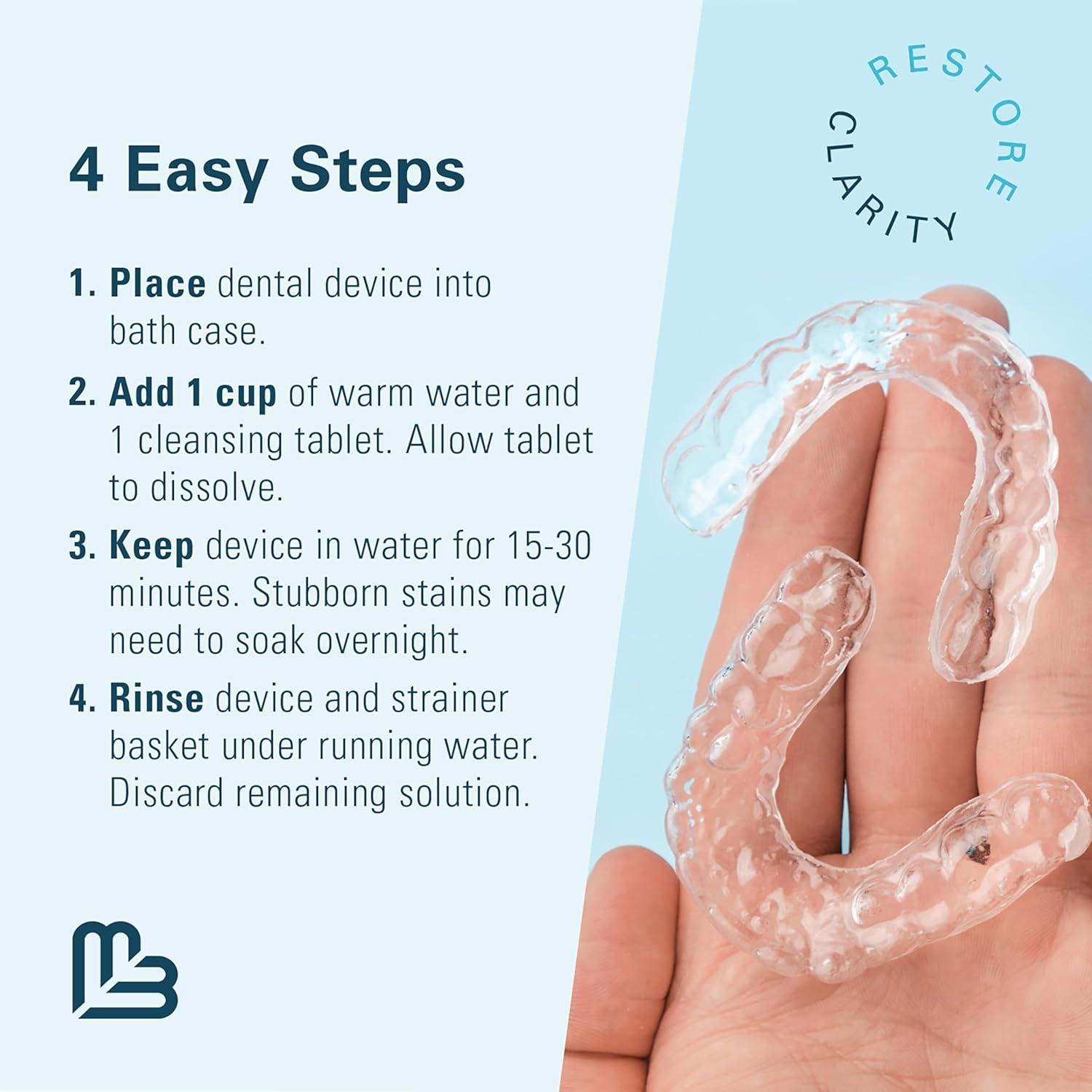 imageRetainer Cleanser Tablets Cleaner Removes Odors Discoloration Stains and Plaque 2 Month Supply Denture Cleansers Retainers Mouth Guards Denture Bath Mint by M3 NaturalsBath Case 1 Count