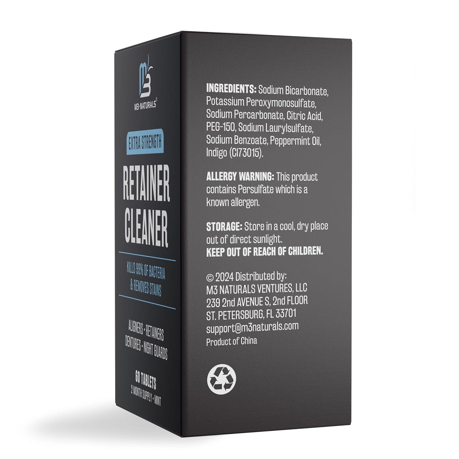 imageRetainer Cleanser Tablets Cleaner Removes Odors Discoloration Stains and Plaque 2 Month Supply Denture Cleansers Retainers Mouth Guards Denture Bath Mint by M3 Naturals60 Count