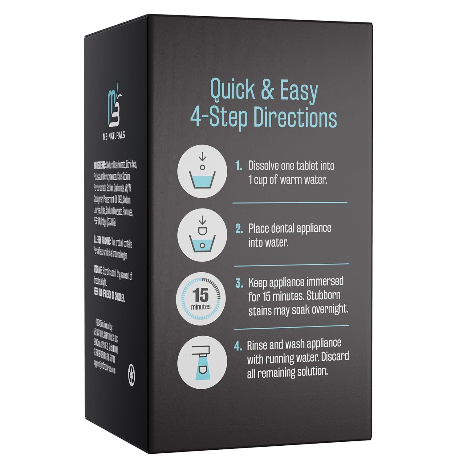 imageRetainer Cleanser Tablets Cleaner Removes Odors Discoloration Stains and Plaque 2 Month Supply Denture Cleansers Retainers Mouth Guards Denture Bath Mint by M3 NaturalsOvernight Whitening 120 Count