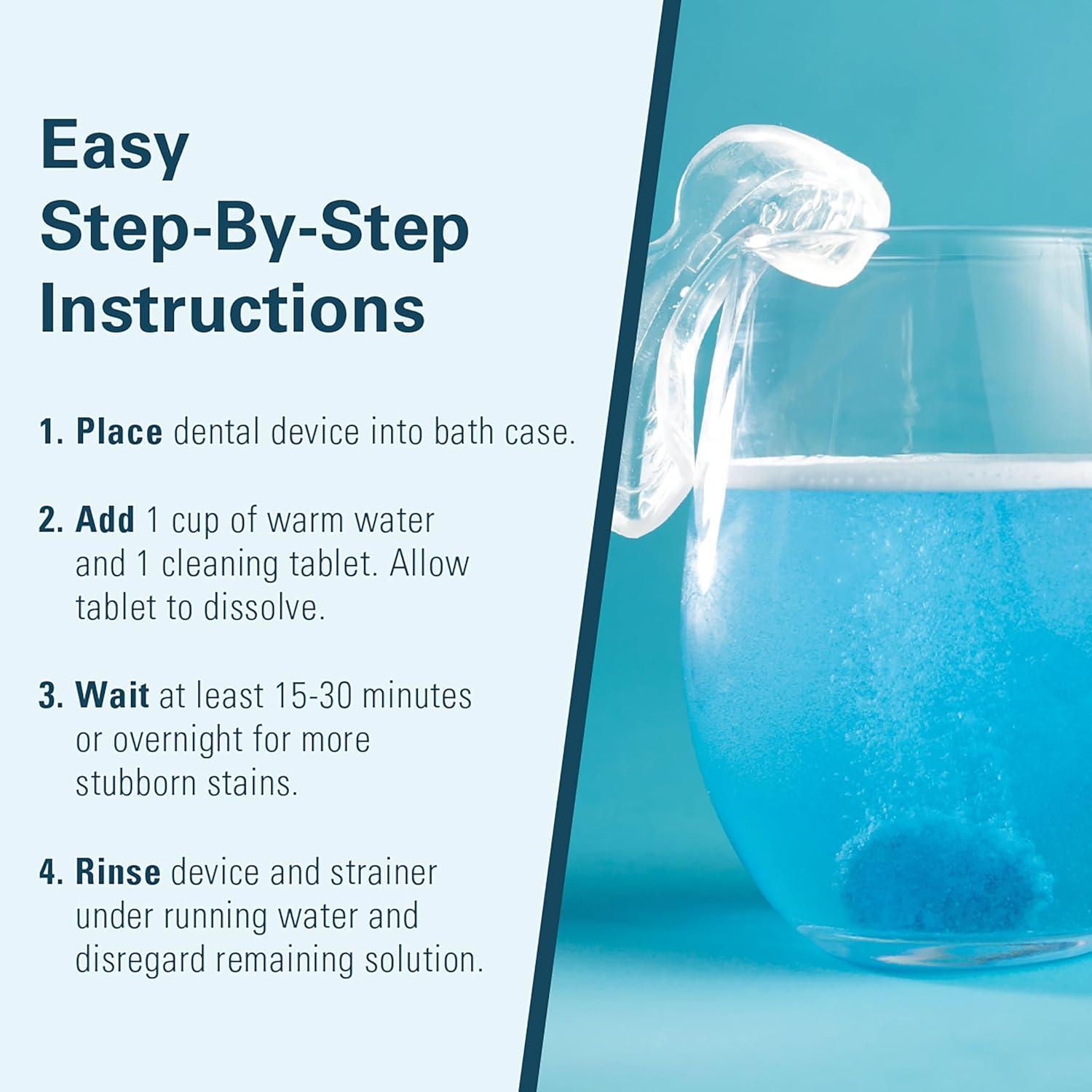 imageRetainer Cleanser Tablets Cleaner Removes Odors Discoloration Stains and Plaque 2 Month Supply Denture Cleansers Retainers Mouth Guards Denture Bath Mint by M3 NaturalsDental Cleaning Kit 1 Count