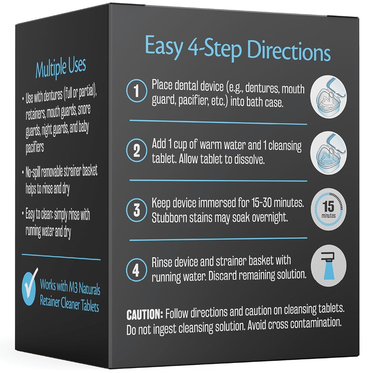 imageRetainer Cleanser Tablets Cleaner Removes Odors Discoloration Stains and Plaque 2 Month Supply Denture Cleansers Retainers Mouth Guards Denture Bath Mint by M3 NaturalsBath Case 1 Count