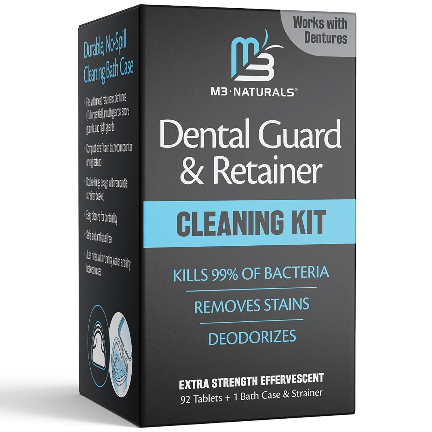 imageRetainer Cleanser Tablets Cleaner Removes Odors Discoloration Stains and Plaque 2 Month Supply Denture Cleansers Retainers Mouth Guards Denture Bath Mint by M3 NaturalsDental Cleaning Kit 1 Count