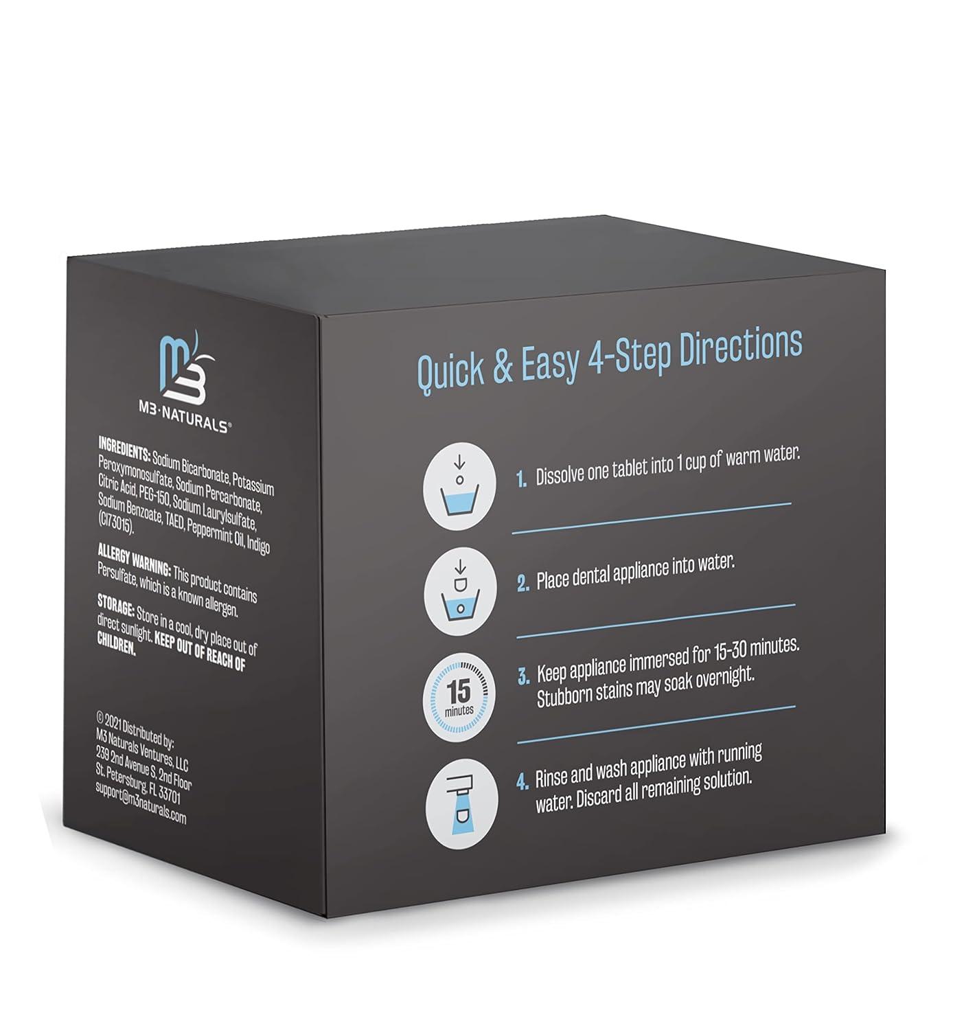 imageRetainer Cleanser Tablets Cleaner Removes Odors Discoloration Stains and Plaque 2 Month Supply Denture Cleansers Retainers Mouth Guards Denture Bath Mint by M3 Naturals240 Count