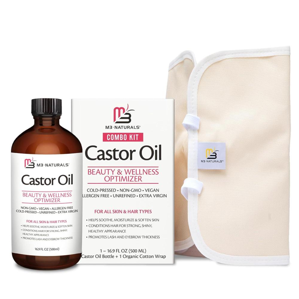 image100 Pure Organic Castor Oil for Hair Lash and Eyebrow Growth Lymphatic Drainage and Skin Hydration HexaneFree Cold Pressed Unrefined in a 4 fl oz Glass Bottle with DropperCastor Oil Wrap Kit