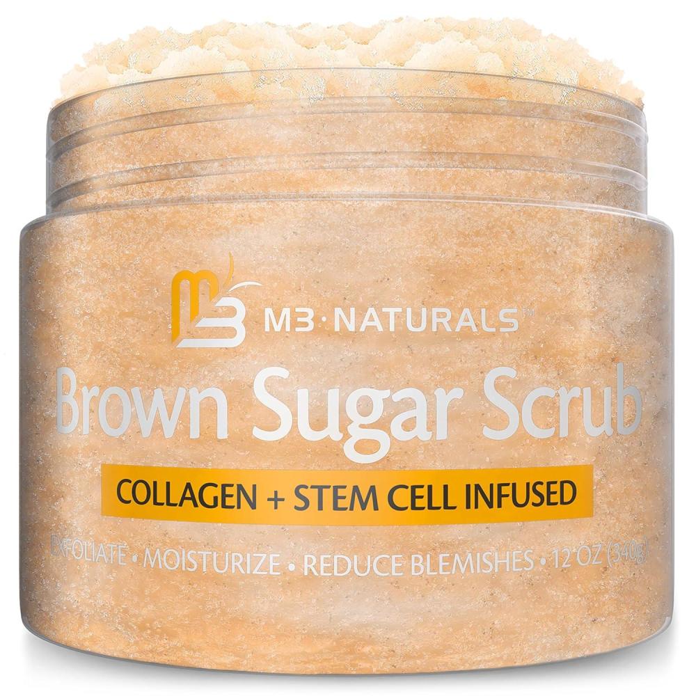 imageBrown Sugar Scrub Face Foot ampamp Body Exfoliator Infused with Collagen and Stem Cell Exfoliating Salt Body Scrub for Toning Skin Cellulite Skin Care 12oz by M3 NaturalsBrown Sugar