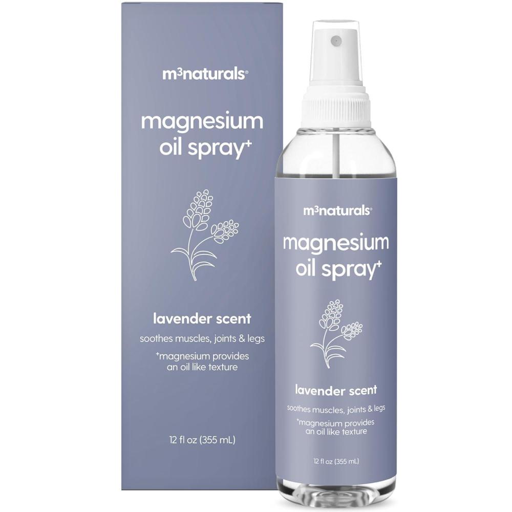imageM3 Naturals Unscented Magnesium Lotion for Sleep ampamp Leg Cramps Suitable for Sensitive Skin Helps with Muscle Relaxation Soothes Tired Legs ampamp Foot Aches and Supports Restful Nights 8 fl ozLavender Magnesium Oil Spray
