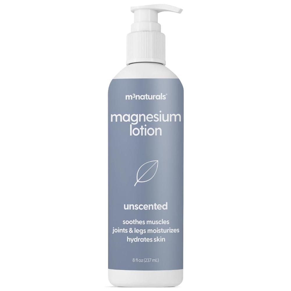 imageM3 Naturals Unscented Magnesium Lotion for Sleep ampamp Leg Cramps Suitable for Sensitive Skin Helps with Muscle Relaxation Soothes Tired Legs ampamp Foot Aches and Supports Restful Nights 8 fl ozUnscented Magnesium Lotion