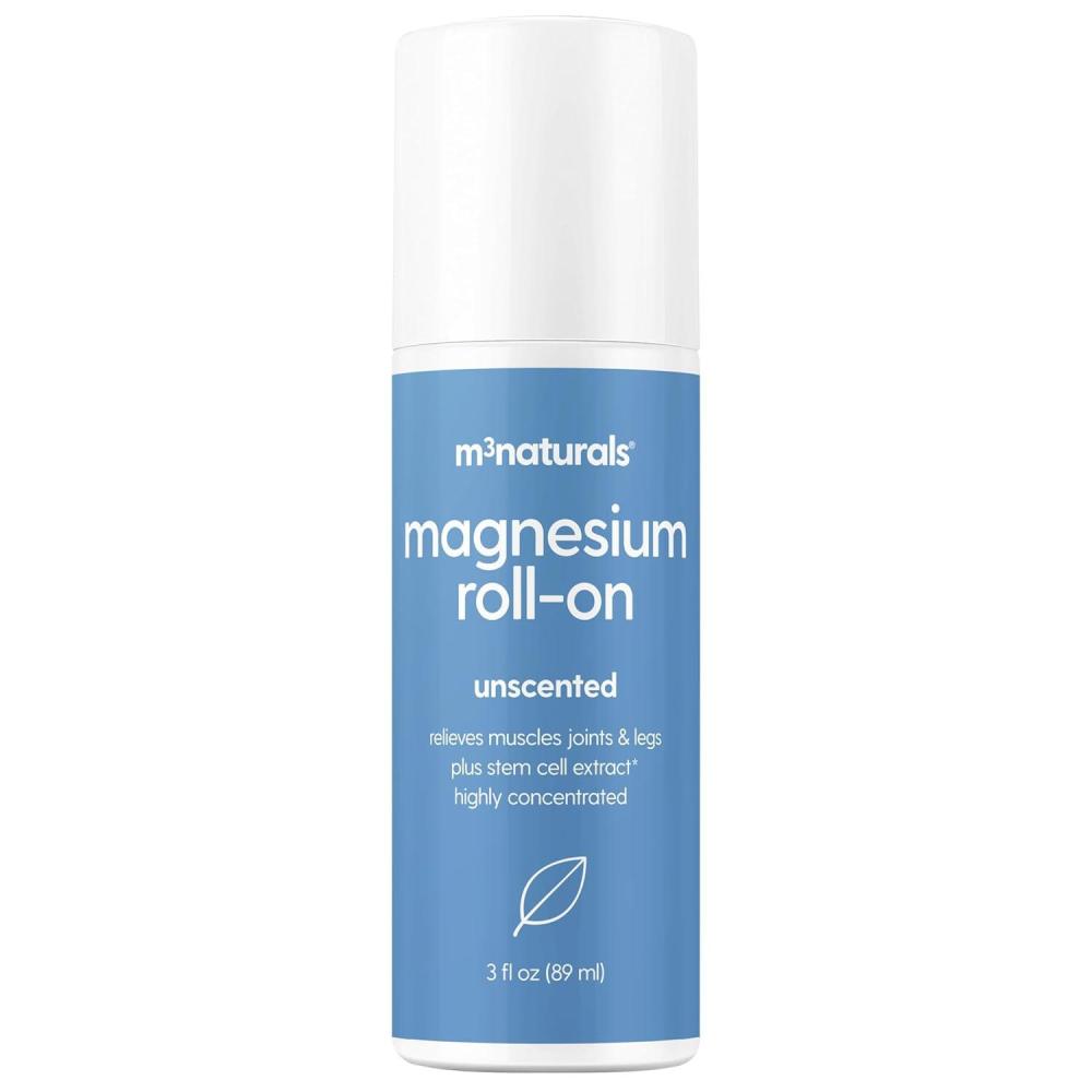 imageM3 Naturals Unscented Magnesium Lotion for Sleep ampamp Leg Cramps Suitable for Sensitive Skin Helps with Muscle Relaxation Soothes Tired Legs ampamp Foot Aches and Supports Restful Nights 8 fl ozMagnesium Roll On