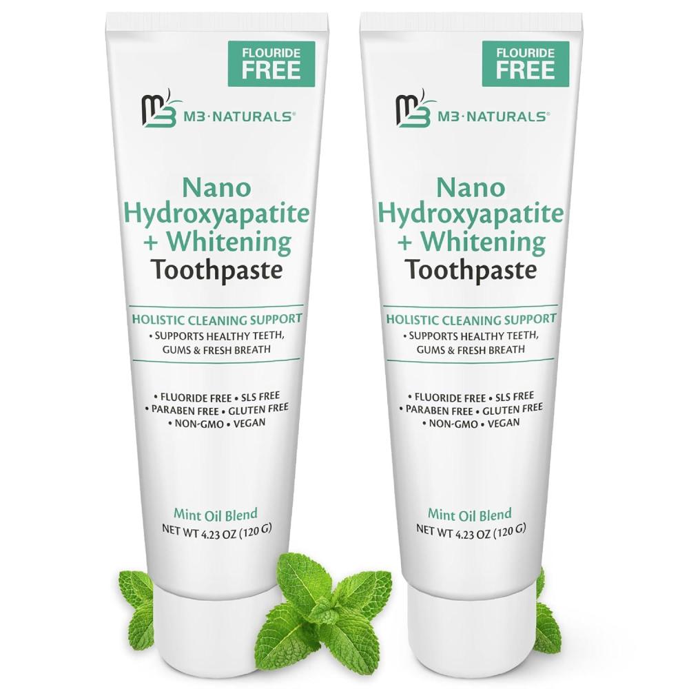 imageNano Hydroxyapatite Fluoride Free Whitening Toothpaste Calcium NonGMO Vegan Paraben Free 423 oz 120 g 1 Pack by M3 NaturalsNano Toothpaste 2Pack