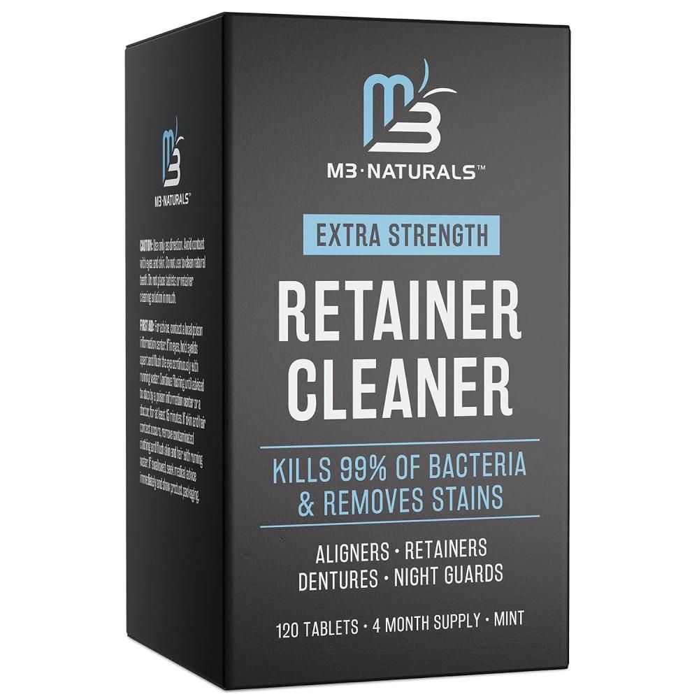 imageRetainer Cleanser Tablets Cleaner Removes Odors Discoloration Stains and Plaque 2 Month Supply Denture Cleansers Retainers Mouth Guards Denture Bath Mint by M3 Naturals120 Count