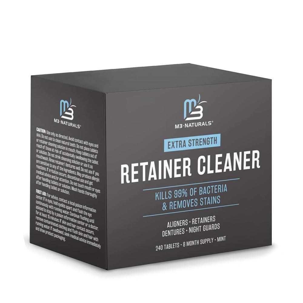 imageRetainer Cleanser Tablets Cleaner Removes Odors Discoloration Stains and Plaque 2 Month Supply Denture Cleansers Retainers Mouth Guards Denture Bath Mint by M3 Naturals240 Count