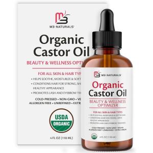 100% Pure Organic Castor Oil for Hair, Lash and Eyebrow Growth, Lymphatic Drainage and Skin Hydration | Hexane-Free, Cold Pressed, Unrefined in a 4 fl oz Glass Bottle with Dropper(Castor Oil 4Oz)