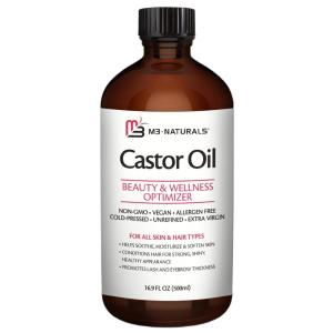 100% Pure Organic Castor Oil for Hair, Lash and Eyebrow Growth, Lymphatic Drainage and Skin Hydration | Hexane-Free, Cold Pressed, Unrefined in a 4 fl oz Glass Bottle with Dropper(Castor Oil 500 ML)