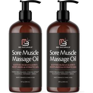 Arnica Sore Muscle Massage Oil with Collagen, Stem Cells, and Menthol, Anti-Cellulite Therapy for Full Body, Fast-Absorbing Multipurpose Treatment, 8 fl oz by M3 Naturals(Sore Muscle (2 Pack))
