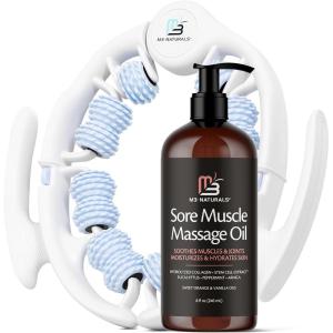 Arnica Sore Muscle Massage Oil with Collagen, Stem Cells, and Menthol, Anti-Cellulite Therapy for Full Body, Fast-Absorbing Multipurpose Treatment, 8 fl oz by M3 Naturals(Sore Muscle + Anti Cellulite Massager)